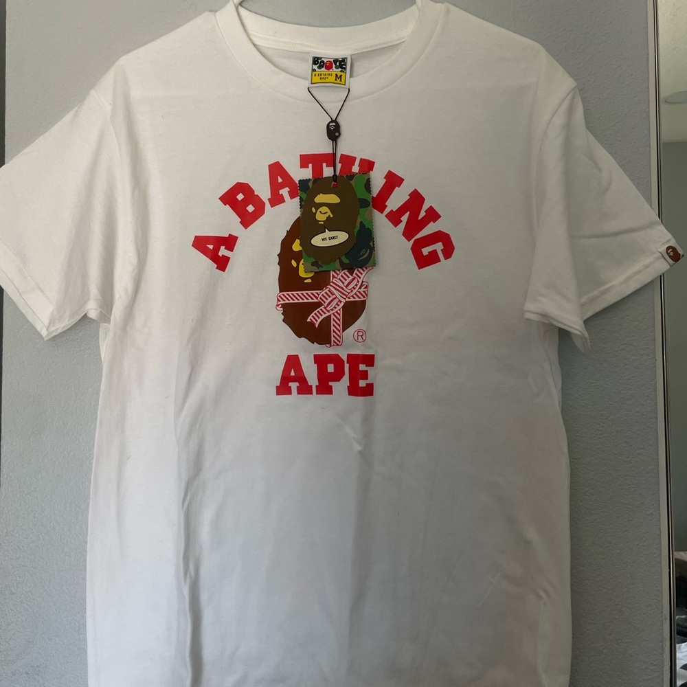 A Bathing Ape White T-Shirt with Red Logo (RARE CHRISTMAS EDITION)